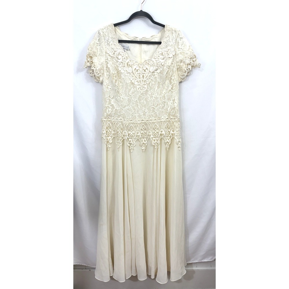 VTG Y2K Jessica McClintock Bridal Ivory Lace Wedding Dress Gown Womens 14 *FLAWS